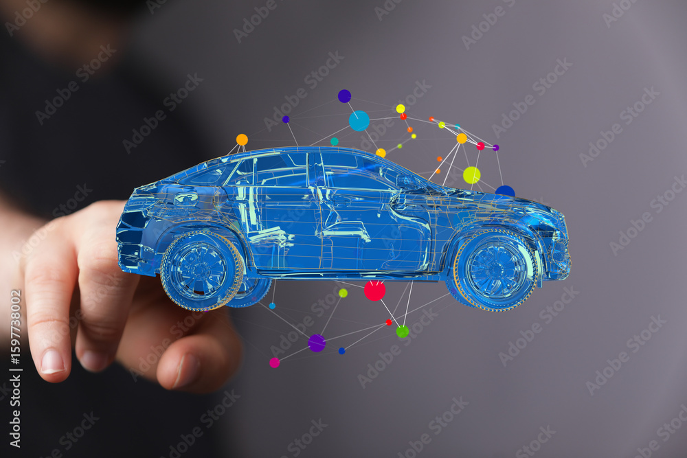Poster innovative car design concept. digital model visualization.