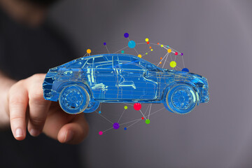 Innovative car design concept.  Digital model visualization.