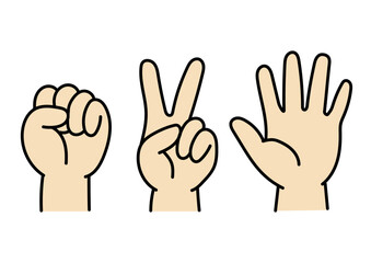 Obraz premium グー・チョキ・パーの手のイラストセット｜グー,チョキ,パー,手,ジャンケン