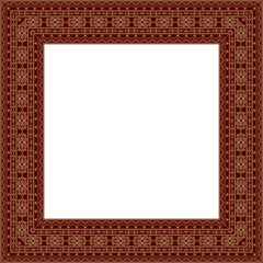 Vector gold and red square Yakut ornament. Infinite rectangle, border, frame of the northern peoples of the Far East.