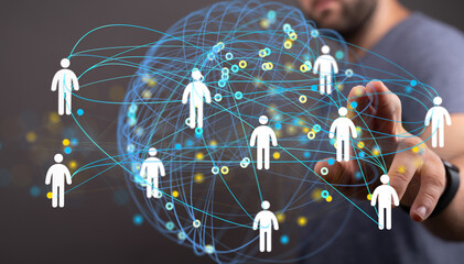 Image of a global network, showing interconnected people. Ideal for technology, social media, and...