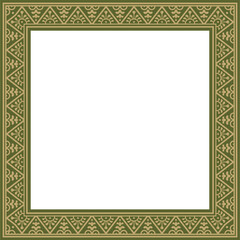 Vector square gold with green border, frame, Pompeii. Rectangle Neopolitan ornament. Art of Ancient Rome. Template for stained glass
