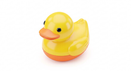 A classic yellow plastic rubber duck toy with a shiny finish and an orange beak and base.