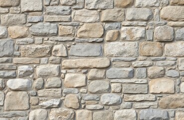 Naklejka premium Close-up of rough stone wall with visible textures, uneven, weathered rocks. Masonry creates rustic, historic look, perfect for natural backgrounds architectural textures. Features aged, solid,