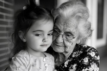 Cute girl  her head on her grandmother's knees, capturing a heartwarming moment of intergenerational bonding and affection, Generative AI