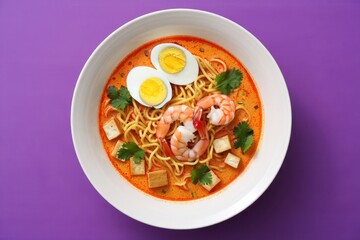Colorful Noodle Bowl with Shrimp and Eggs