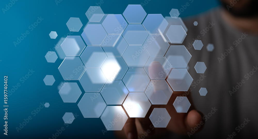 Poster abstract hexagon network interface. modern technology concept. digital background.