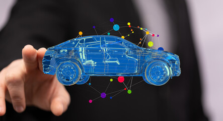 Futuristic car design concept. Innovative technology and digital transformation in automotive industry.