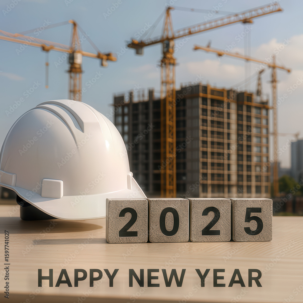 Poster white hard hat on wooden block simple composition for versatile projects inspiring simplicity and fo