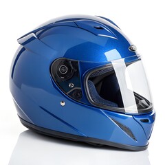 Electric Blue Motorcycle Helmet Isolated on White &ndash; Ultra HD Glossy Sport Gear Image