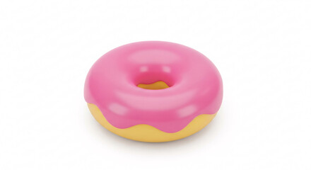 Pink Frosted Donut with a Hole Isolated on White.