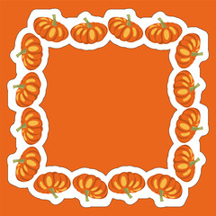 Bright orange background features a decorative border of illustrated pumpkins. This design is perfect for autumn celebrations, Halloween, or harvest-themed crafts.