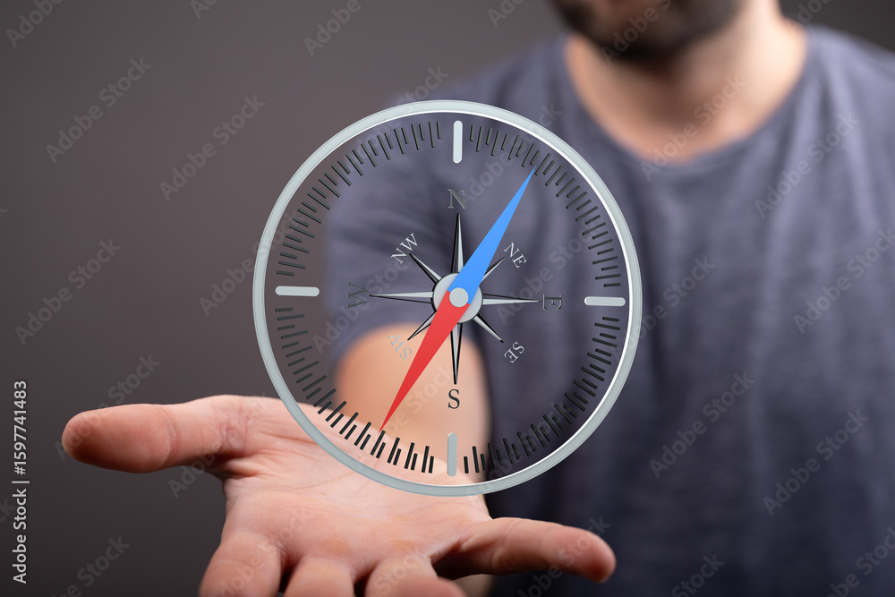 Poster find your way with this compass image. ideal for navigation, direction, and exploration concepts.