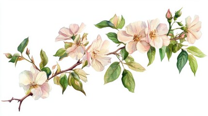 Obraz premium A soft watercolor landscape painting of a peaceful countryside at sunrise, warm orange and yellow tones blending smoothly