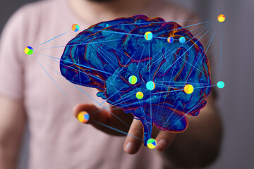 3D rendering of a human brain with network connections.  Perfect for AI, neuroscience, and...