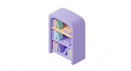 Pastel Purple Bookshelf with Colorful Books.