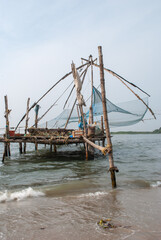 Fototapeta premium Chinese fishing nets on wooden structure