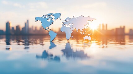 A dynamic cityscape showcasing global trade and the concept of the global economy in action.