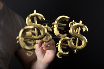 Image of interconnected dollar and euro symbols, representing global finance and currency exchange.
