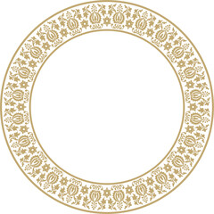 Vector round gold ancient Russian ornament. Slavic border, frame. Circle, ring. Painting of the royal chambers.
