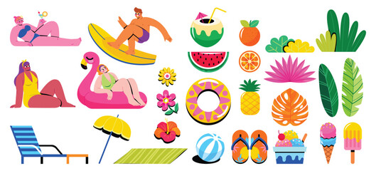 Flat Vibrant Summer Activities and Relaxation Original Set