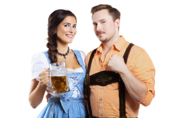 Woman and man at a beer festival isolated on transparent or white background, png