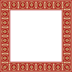 Vector gold and red square classic byzantine ornament. Rectangle, border, Ancient Greece, Eastern Roman Empire frame. Decoration of the Russian Orthodox Church
