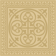 Vector golden square classic byzantine ornament. Rectangle, border, Ancient Greece, Eastern Roman Empire frame. Decoration of the Russian Orthodox Church

