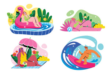 Summer Hand drawn Flat Mini-compositions