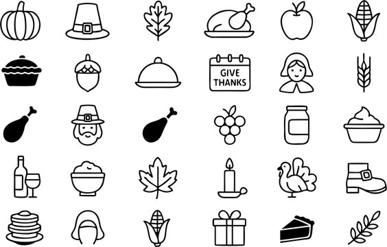 Thanks and gifting vector icon set featuring gift boxes, ribbons, thank you notes, hands, hearts, and celebration elements. Perfect for holidays, events, and appreciation themes.

