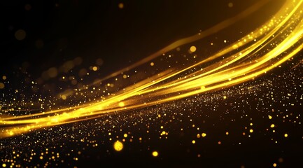 Glowing yellow light track with golden particle effects - abstract tech background for video walls and presentations