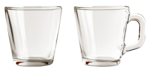 Clear glass measuring cups showcase modern design, perfect for precise measurements in cooking and baking. Their elegant appearance enhances any kitchen setting.Isolated on transparent background