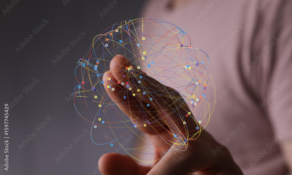 Aufkleber abstract image of a hand holding a network, representing connection and global communication.