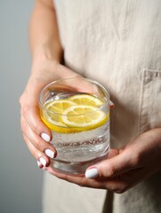 Refreshing Lemonade with Sparkling Water in Glass