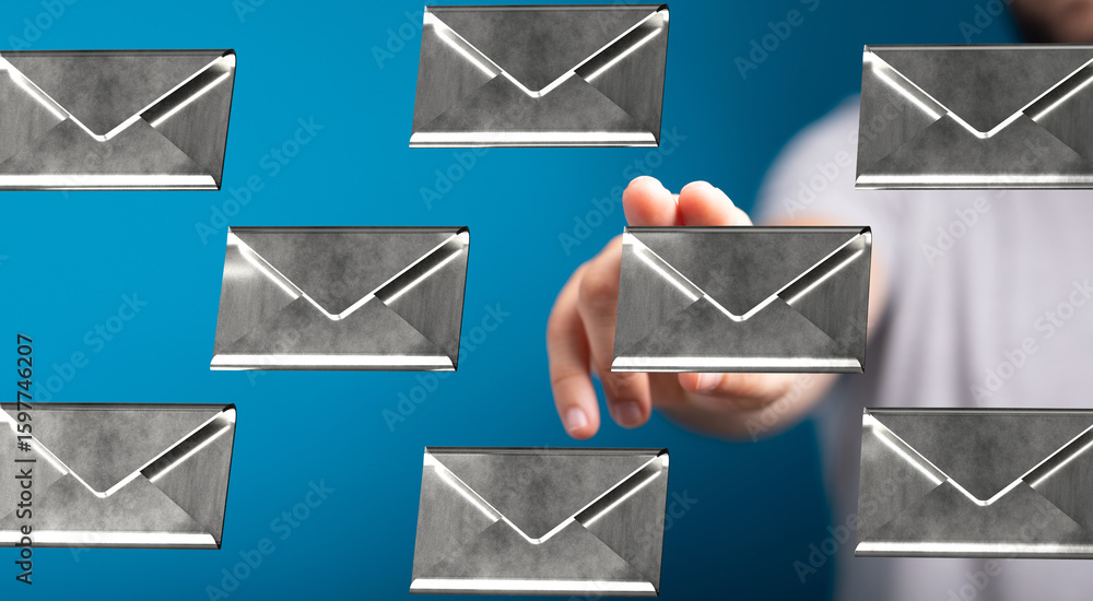 Aufkleber person choosing an email from a group of digital messages. concept of email management, inbox zero.