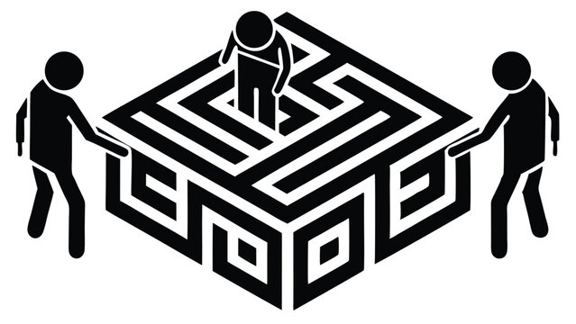 Flat Design Team Collaboration Solving a Maze Together Business Strategy Illustration