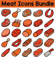 Set of Colorful meat icons. Doodle style icon vector bundle.eps