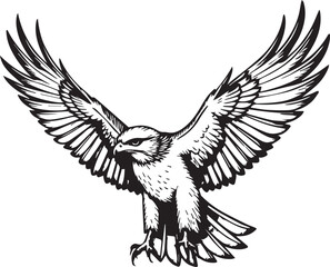 Majestic Eagle in Flight: A monochrome depiction of a soaring eagle, wings fully extended, embodies power and freedom, soaring high against the sky.
