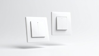 Floating White Light Switch Mockups With Shadow Detail Against a Clear Background