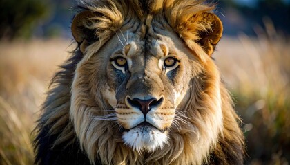 Fototapeta premium Intense Close-Up Portrait of a Majestic Lion’s Face on World Lion Day