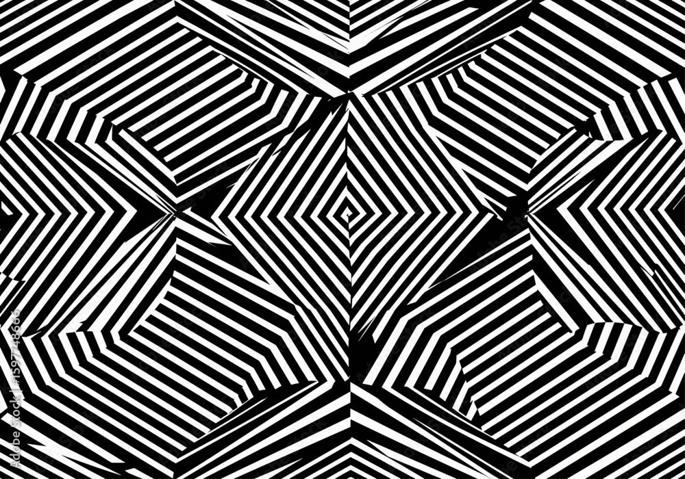 Aufkleber abstract geometric pattern with black and white stripes forming diamond shapes and angular lines