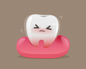 A cartoon of a wobbly and weak tooth in the gum.