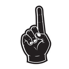 Isolated illustration of a foam finger pointing upwards in black and white on a white background