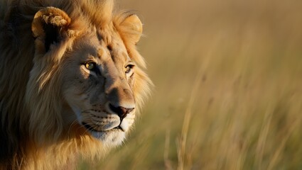 Obraz premium Portrait of a majestic male lion in the african savanna wildlife photography image