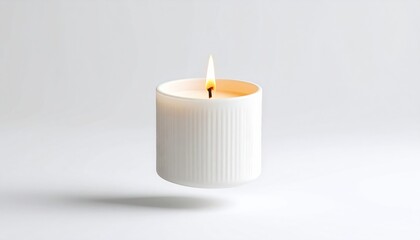Glowing White Candle Flame Floating On Clear White Backdrop With Soft Shadow
