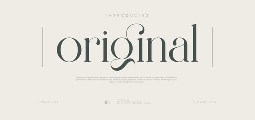 Original elegant serif typeface. Timeless and stylish typography with modern classic details, perfect for branding, fashion, editorial, and luxury design. Vector illustration.

