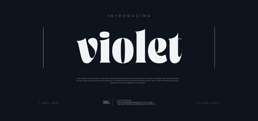 Violet bold serif display font. Stylish and contemporary typography with strong curves, perfect for branding, fashion headlines, posters, and editorial design. Vector illustration.

