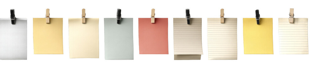 A row of sticky notes hanging on a wall