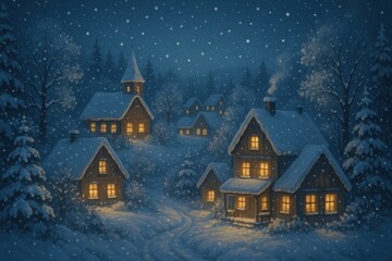 Fototapeta premium Cozy winter village scene