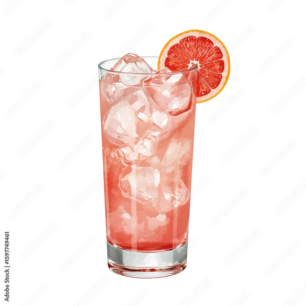 Poster refreshing grapefruit beverage with ice cubes and transparent isolated background perfect for summer